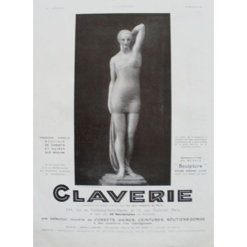 Publicité Ancienne (Févrierr 1937) Pour Les Gaines Et Corsets Claverie (234 Rue Du Faubourg Saint Martin Et 12 Rue Tronchet À Paris)