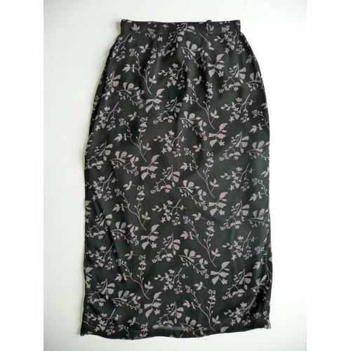 Jupe Longue Voile Noir Avec Fleurs T 38