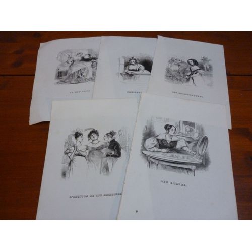 Lot De 5 Gravures Sur Bois Xixème /  "Chansons"De Beranger Par J.J. Grandville