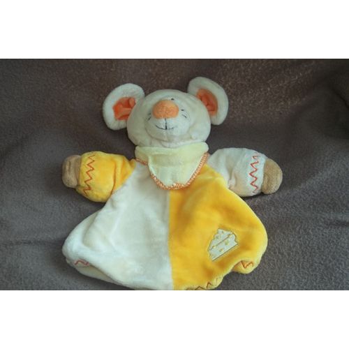 Doudou Souris Marionnette Jaune Orange Gruyère Fromage Foulard Lascar