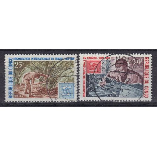 Congo 1970 : 50è Anniversaire De L'organistion Internationale Du Travail - Série Entière De 2 Timbres Oblitérés