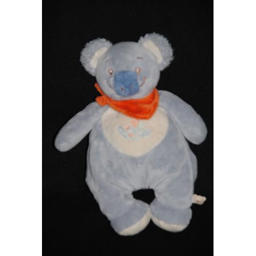 Noukies Noukie's Peluche Doudou Koala Bleu Écharpe Orange Oiseau Brodé 25 Cm