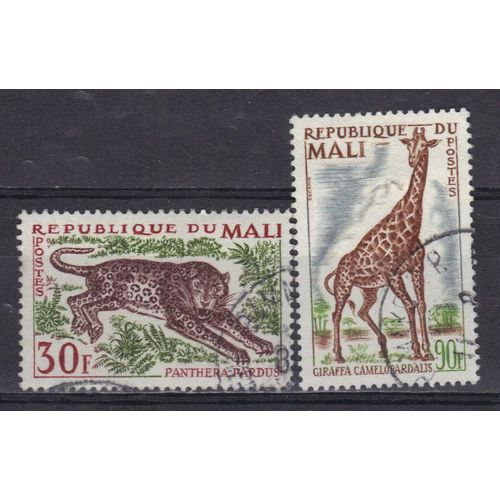 Mali 1965 : Animaux : Pantera Pardus / Giraffa Camelopardalis - Série De 2 Timbres Oblitérés