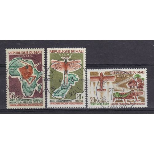 Mali 1964 : Lutte Contre Le Criquet Migrateur : Aire D'invasion / Aire Grégarigène / Traitement Aérien - Série Entière De 3 Timbres Oblitérés