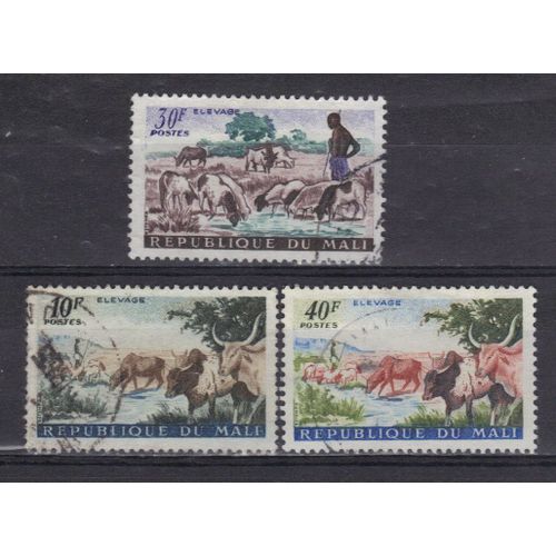 Mali 1961 : Elevage (Troupeau De Moutons, Troupeaux De Boeufs) - Série De 3 Timbres Oblitérés