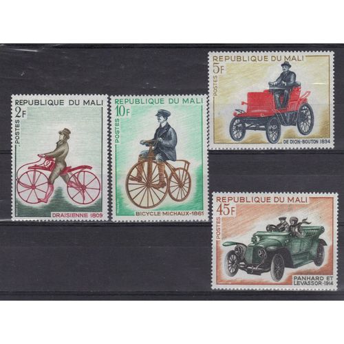 Mali 1968 : Bicyclettes Et Automobiles Anciennes - Série Entière De 4 Timbres Neufs *