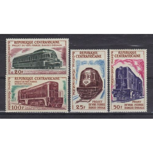 Centrafrique 1963 Poste Aerienne : Projet De Voie Ferrée Bangui-Douala : Autorail / Locomotive Électrique / Locotracteur / Locomotive Diesel - Série Entière De 4 Timbres Neufs *