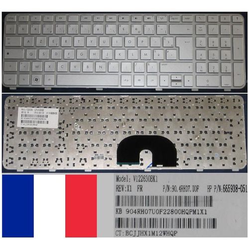 Clavier Azerty Français / French Pour HP Pavilion DV6-6000 DV6-6100 DV6-6200 Series, Gris Clair / Silver, Silver-frame, Model: V122630BK1, P/N: 90.4RH07.U0F, 665938-051, BCJJHX1M12WHQP