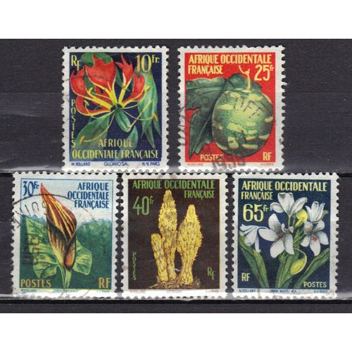 Afrique Occidentale 1958 : Flore : Gloriosa / Adenopus / Cytosperma / Cistanche / Cronum Moorei - Série Entière De 5 Timbres Oblitérés