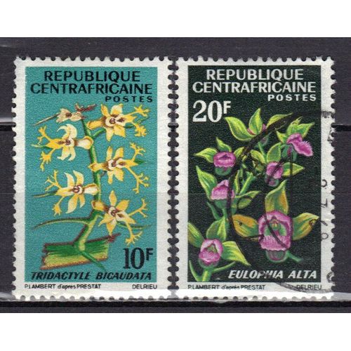 Centrafrique 1966 : Fleurs Diverses, Même Présentation : Tridactyle Bicandata / Eulophia Alta - Série De 2 Timbres Oblitérés