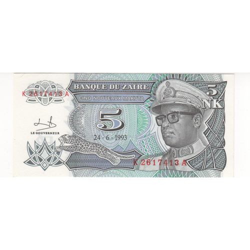 Zaire 5 Nouveaux Makuta 1993 Neuf Unc