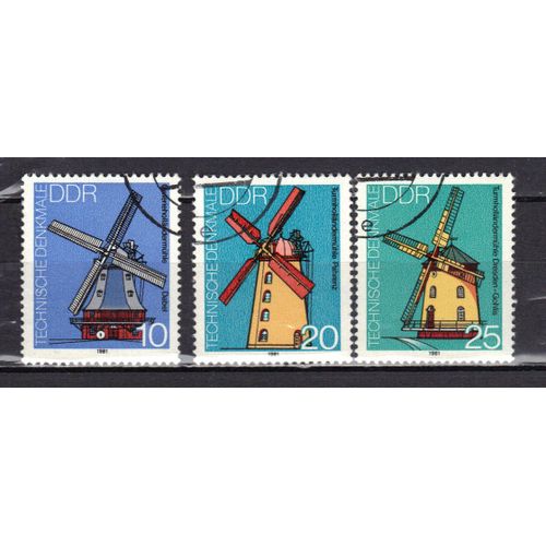 Allemagne Ddr 1981 : Anciens Moulins À Vent En R.D.A. - Série De 3 Timbres Oblitérés