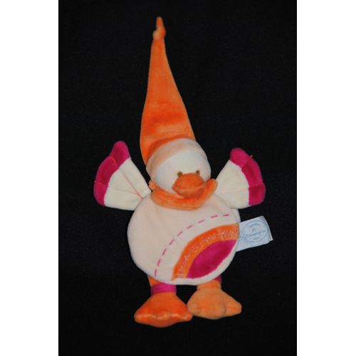 Doudou Et Compagnie Peluche Doudou Canard Banjo Cape Orange Bordeau Fushia Oiseau 18 Cm + 12 Cm Bonnet