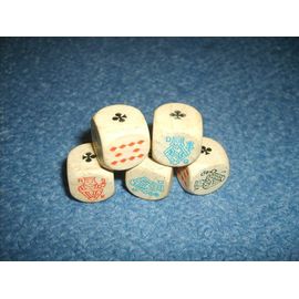 Poker D'as (Poker Dice) Jeu De Casino, De Bar Ou De Comptoir Style Yams, Yahtzee Ou 421 Avec Ses Cinq Dés En Bois - Ancien Jeu De Collection D6 Faces