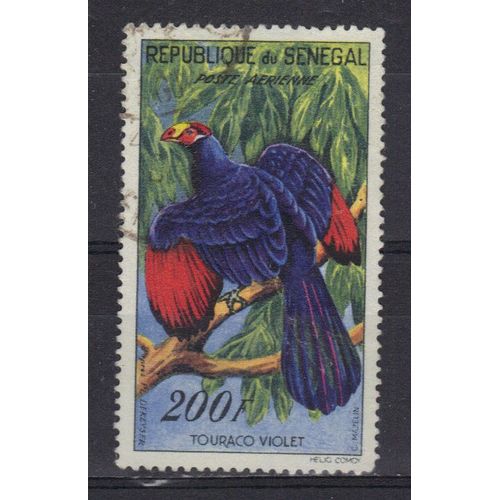 Senegal 1960 Poste Aerienne : Oiseau : Touraco Violet - Timbre 200 F. Oblitéré