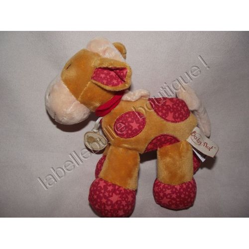 Doudou Peluche Poney Cheval Baby Nat' Babynat Marron Rouge Étoile