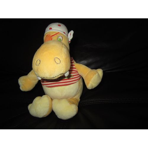 Doudou Peluche Crocodile Hippopotame Ernesto Pirate Carre Blanc