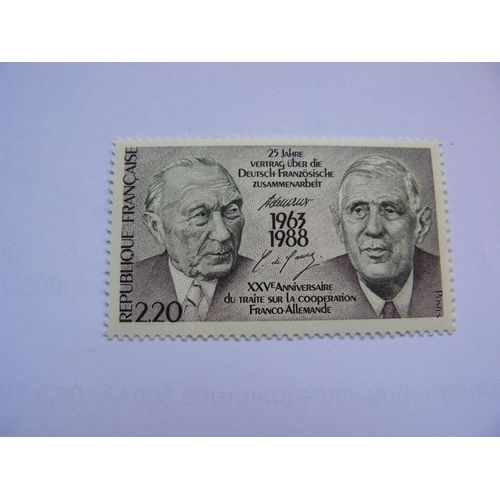 Timbre 25 Éme Anniversaire Du Traité Sur La Coopération Franco-Allemande, Général De Gaulle, N° 2501 Neuf ++