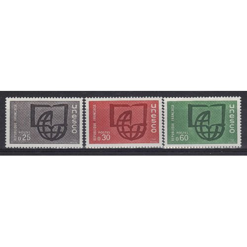 France 1966 : U.N.E.S.C.O. Campagne De L'alphabétisation - Série Entière De 3 Timbres De Service Neufs **