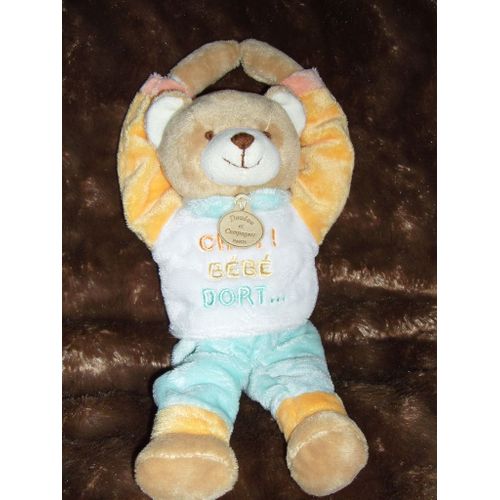 Doudou Et Compagnie Ours Blanc Orange Turquoise Chut Bebe Dort