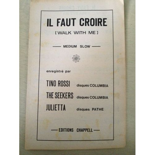 Slow - Walk With Me (Il Faut Y Croire) Paroles Et Musique Tom Springfield