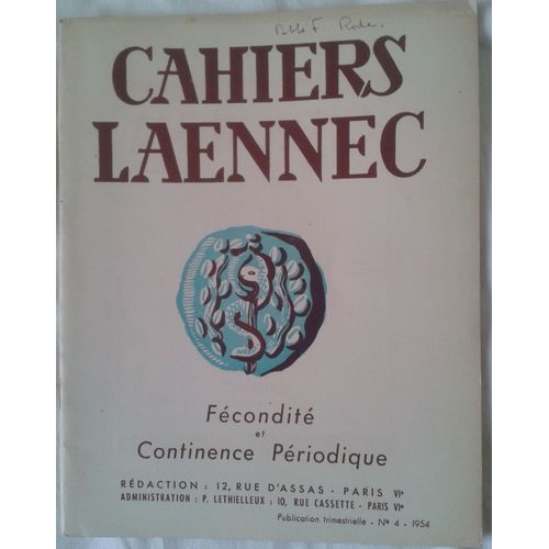 Cahiers Laennec N°4, 14ème Année. Fécondité Et Continence Périodique