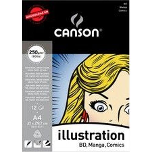 Canson Arts Graphiques Illustration Bd Bloc Papier À Dessin 12 Feuilles 250g A4 21 X 29,7 Cm Extra Blanc