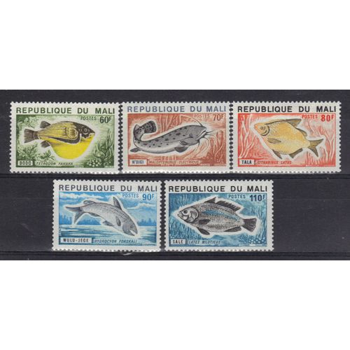 Mali 1975 : Poissons : Tetrodon Fahaka / Malopterurus Electricus / Citharinus Latus / Hydrocyon Forskali / Lates Niloticus - Série Entière De 5 Timbres Neufs **Cote 9 ¿