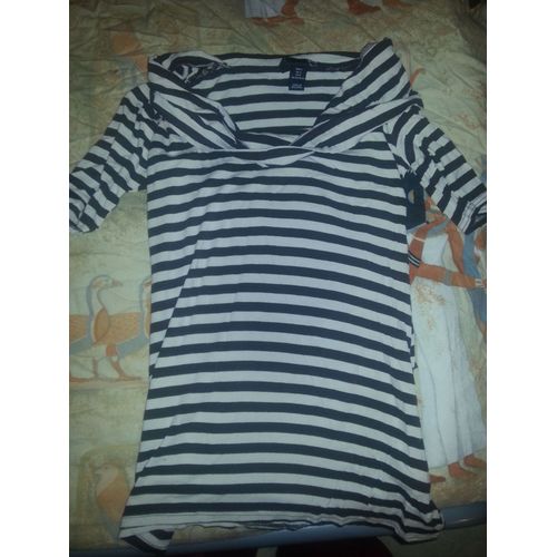 T-Shirt H&m Avec Rayure Marron Et Col Benitier