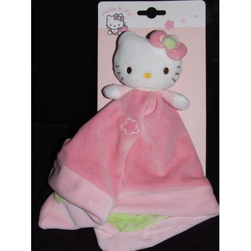 Hello Kitty Doudou Plat Marionnette Rose Dessous Vert A Grelot