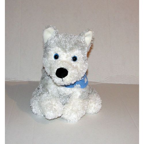 Chien Fantasy Toys Doudou Gris Blanc Bandanas Bleu Peluche De 25 Cm Assis
