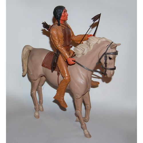 Marx Toys Cherokee Indien + Accessoires + Cheval 60/70