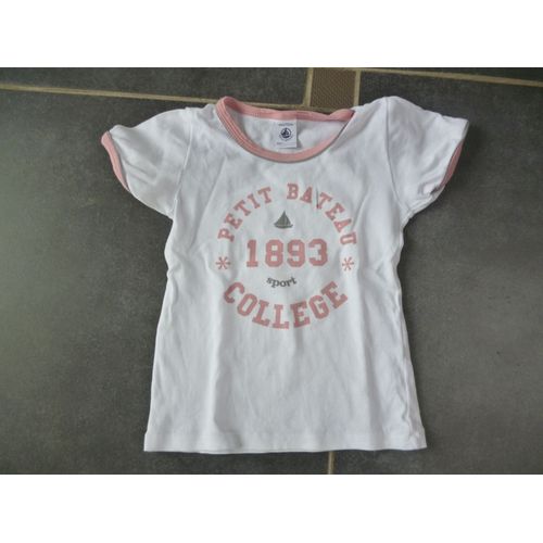 T-Shirt Petit Bateau Blanc Imprimé 1893 Sport Collège 4 Ans