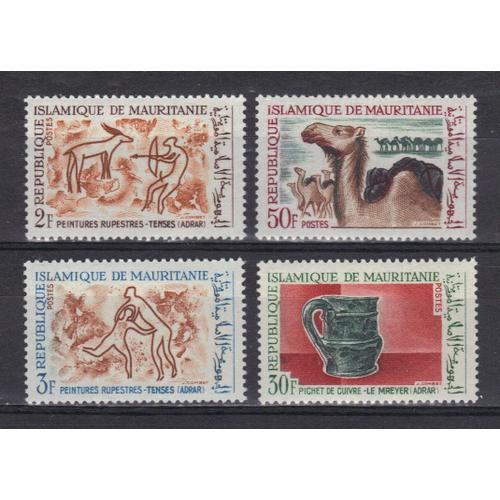 Mauritanie 1966 : Tourisme Et Archéologie : Peintures Rupestres De Tenses / Pichet De Cuivre / Chameaux - Série Entière De 4 Timbres Neufs *