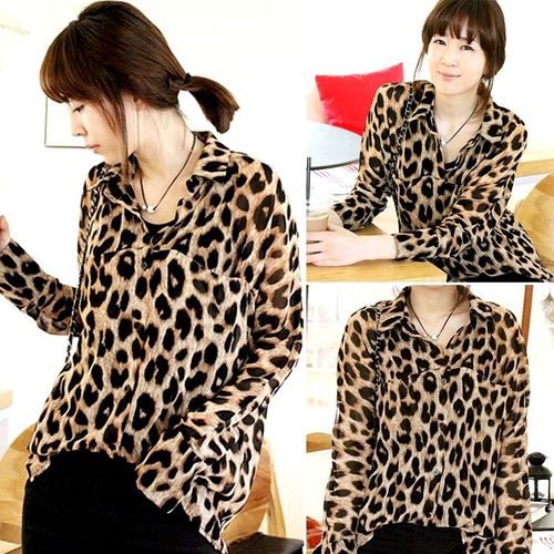 Chemisier Voile Léopard / Panthère - Taille S / M - Manches Extra-Longues