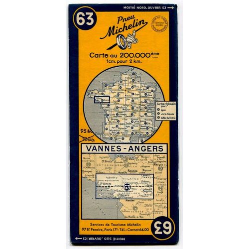 Carte Michelin N° 63 Vannes - Angers - 1951