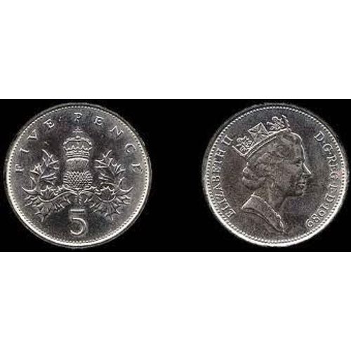 Pièce 5 Pence Elizabeth Ii, 3e Effigie Grand Module - 1989