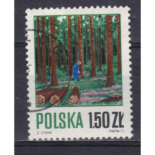 Pologne 1971 : Industrie Forestière : Coupe Des Arbres - Timbre Oblitéré