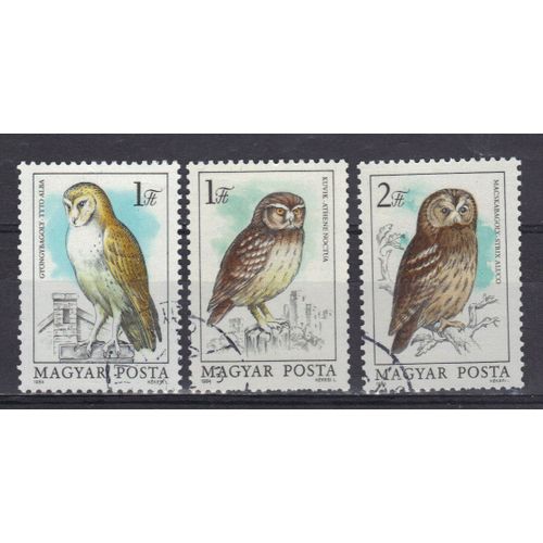 Hongrie 1984 : Protection De La Nature : Hiboux - Série De 3 Timbres Oblitérés