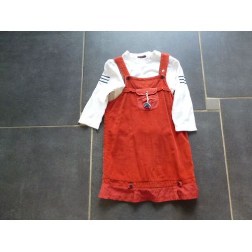 Ensemble Vêtement Sous Pull + Robe Assortie Rouge En Velour 4 Ans