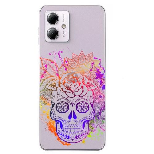 Coque Pour Moto G54 5g Mort Calavera Fleur Multicolore