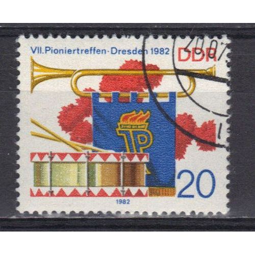 Allemagne 1982 : 7è Réunion Des Pionniers À Dresde : Instuments De Fanfare : Clairon / Tambour - Timbre Oblitéré
