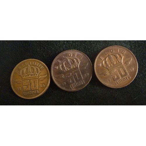 Lot 3 Pièces 50 Centimes Belgique 1955