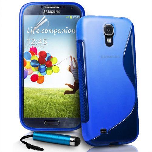 Coque Housse Etui Samsung Galaxy S4 Silicone I9500 Bleu + Film + Stylet
