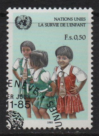 Nations Unies, Genève, Timbre-Poste Y & T N° 135 Oblitéré, 1985 - La Survie De L' Enfant