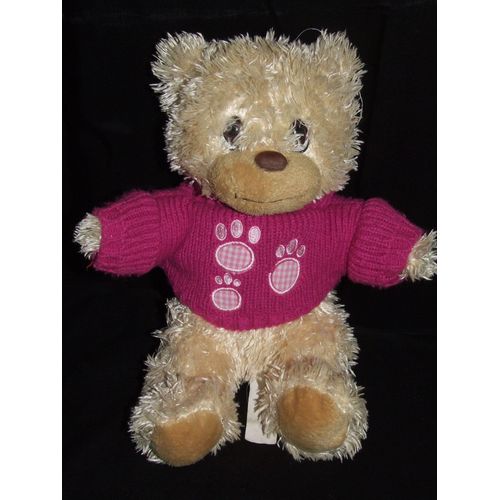 Ours Forest Distribution Pull Rose Imprimé Vichy Doudou Peluche De 28 Cm