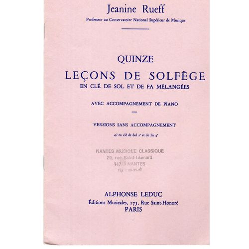 Quinze Lecons De Solfege En Cle De Sol Et De Fa Melangees