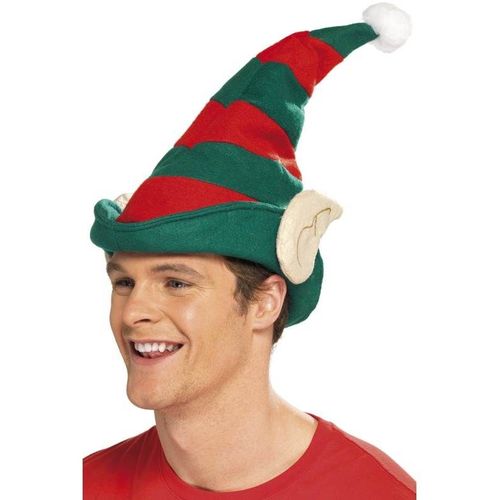 Elf Hat, Green  Red Stripes, Unisex One Size