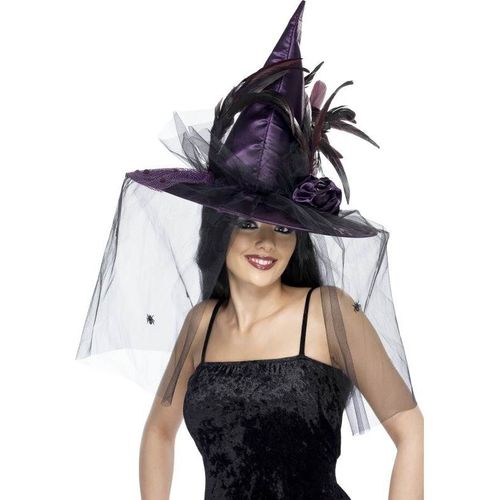 Witch Hat, Feathers And Netting, Female One Size