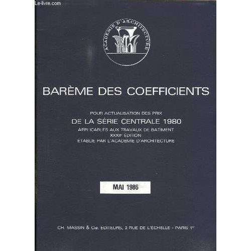 Bareme Des Coefficients Pour Actualisation De Prix De La Serie Centrale 1980. Mai 1986.